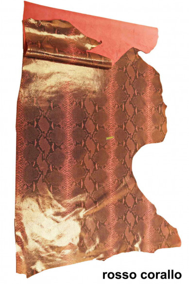 PELLI di PITONE colorato - Pellame di vitello stampa rettile disegno serpente rosso e grigio -laminato