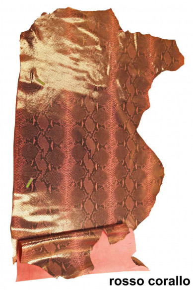 PELLI di PITONE colorato - Pellame di vitello stampa rettile disegno serpente rosso e grigio -laminato