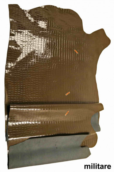 BLACK embossed CROC hide military green leather dark blue patent cow laquer green croc printed genuine skin