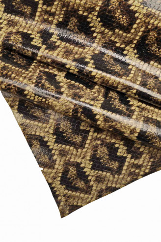 PREMIUM ENGRAVED python cowhide Italian leather - brown black reptile skin -printed multicolor snake -rigid hide