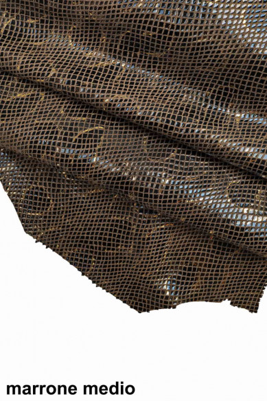 PELLE stampa PITONE , camoscio con lamina stampa pitone blu e contorni oro o argento, 5 colori disponibili