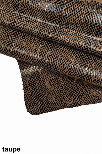 PELLE stampa PITONE , camoscio con lamina stampa pitone blu e contorni oro o argento, 5 colori disponibili