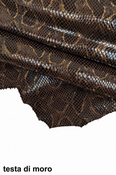 PELLE stampa PITONE , camoscio con lamina stampa pitone blu e contorni oro o argento, 5 colori disponibili