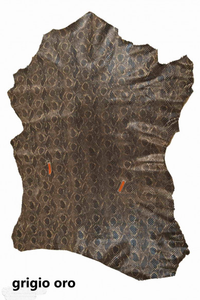 PELLE stampa PITONE , camoscio con lamina stampa pitone blu e contorni oro o argento, 5 colori disponibili