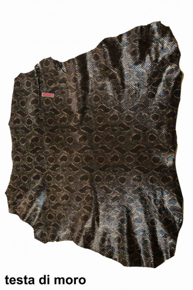 PELLE stampa PITONE , camoscio con lamina stampa pitone blu e contorni oro o argento, 5 colori disponibili