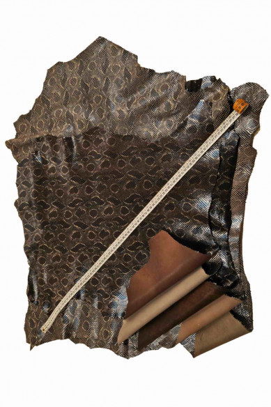 PELLE stampa PITONE , camoscio con lamina stampa pitone blu e contorni oro o argento, 5 colori disponibili