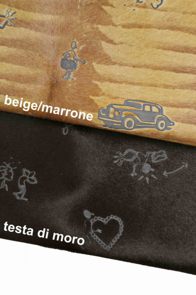 CAVALLINO stampato su PELLE vitello -stampa astratta-pellame morbido, pellame campionario raro