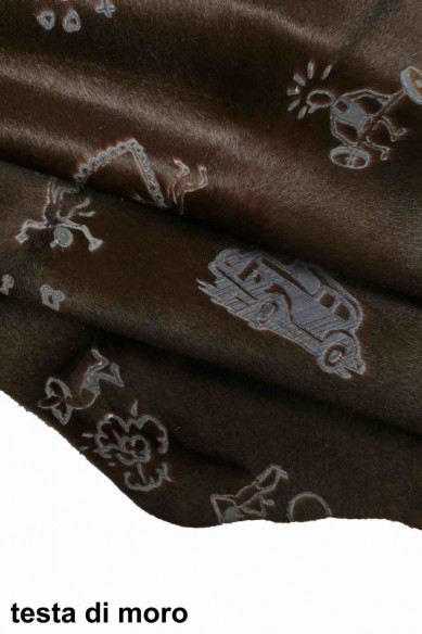 FANCY HAIR on  Italian  cow leather, printed hide,textured skin -rare pattern  hair on calfskin
