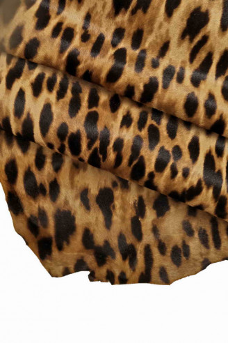 CHEETAH HAIR on leather, spotted calf beige hide  black / brown leopard print pattern leather for forniture
