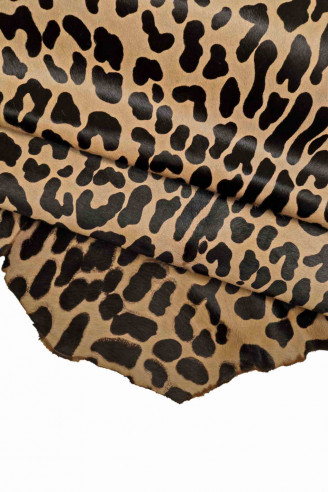 PRINTED LEOPARD hair on cow leather, camel tan leopard printed skin, black cheetah haircalF, spotted pony hairy on