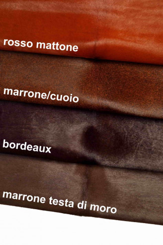 HAIR ON on hide solid color leather - brown - maroon-burgundy-dark brown -red brick leather hide with hair on
