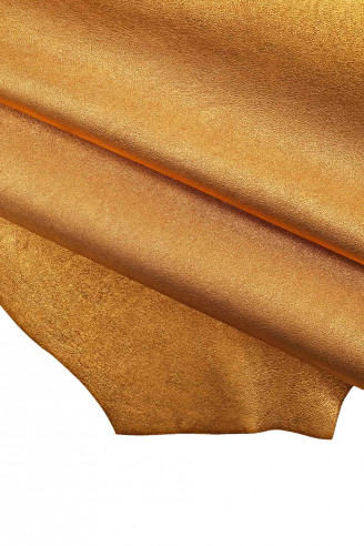 OLD GOLD metallic leather hide -antique gold laminated goat, soft  satin skin, refined look