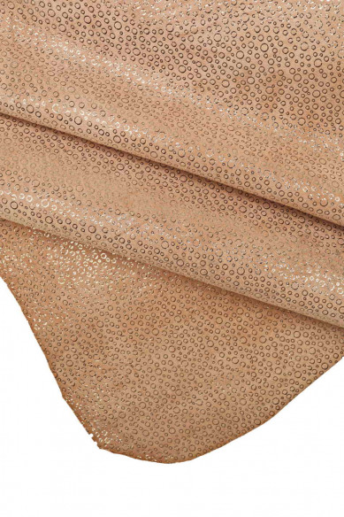 Italian leather, pink suede with steel col. circlets foil, very bright, very soft and silky, size 20x17 inches