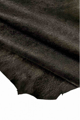 CRACKLED black leather skin-crumpled  suede - shiny hide, refined goatskin soft, 25 x 21 inches