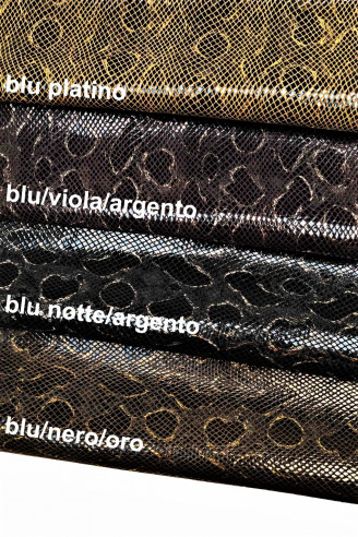 METALLIC printed snake python Italian leather - reptile textured goatskin -  glossy  soft hide -colorful skins