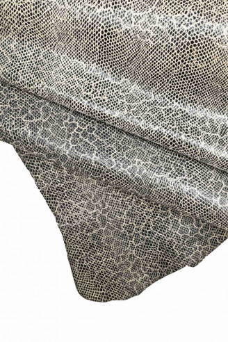 SILVER metallic Fancy Italian leather skin - abstract printed goatskin - textured hide -patterned goat -soft