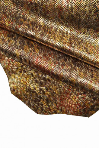 MULTICOLORED printed python goatskin leather - engraved reptile scale print design - abstract textured snake hide
