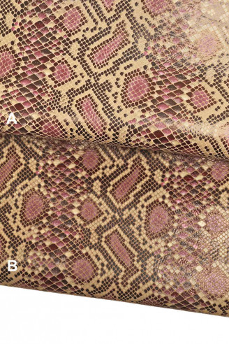 PRINTED python Italian leather-metallic reptile skin- suede lilac/purple/brown textured colored snake -goatskin