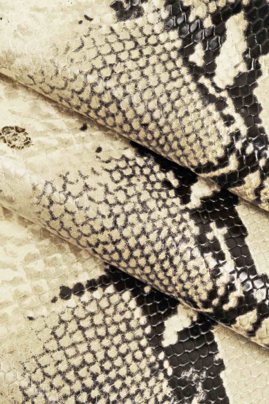 CALF embossed SNAKE, Italian reptile leather, calfskin with scale print and beige/grey/black python patterned hide