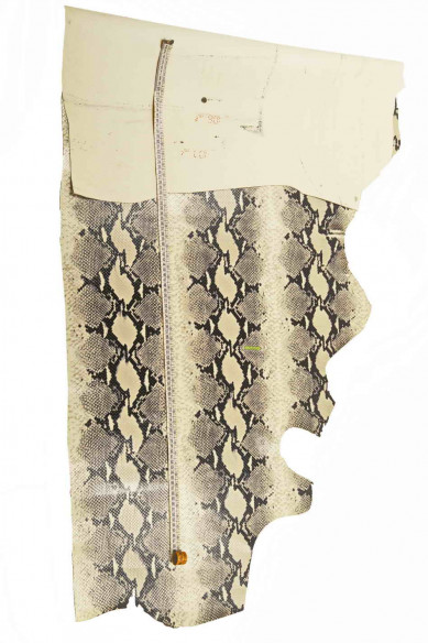 CALF embossed SNAKE, Italian reptile leather, calfskin with scale print and beige/grey/black python patterned hide