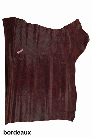 Italian leather, half hides of patent calf with cloudy effect and carved square print, glossy, a bit stiff, 3 colors