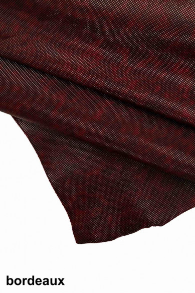 Italian leather, half hides of patent calf with cloudy effect and carved square print, glossy, a bit stiff, 3 colors