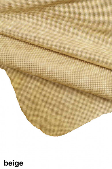 Italian leather, half hides of patent calf with cloudy effect and carved square print, glossy, a bit stiff, 3 colors