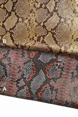 ENGRAVED PYTON leather skin scales printed  reptile texture metallic red/bronze  hide leather crafter