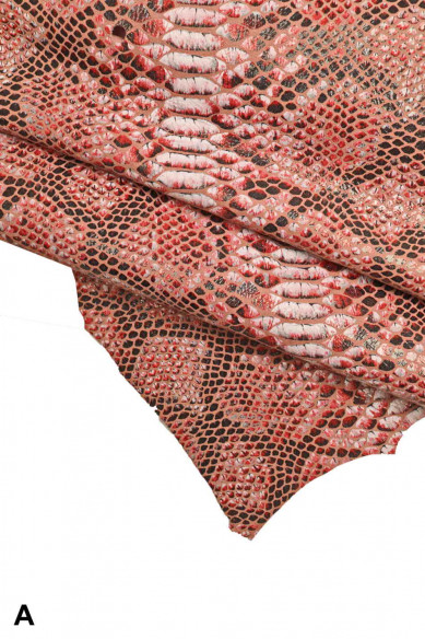 PELLE di PITONE stampata boa- camoscio laminato con stampa rettile colori rosso/nero/bianco -cuoio serpente