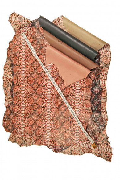 PELLE di PITONE stampata boa- camoscio laminato con stampa rettile colori rosso/nero/bianco -cuoio serpente