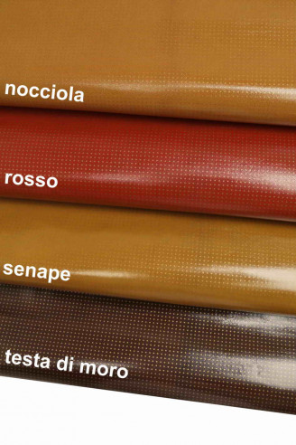 POLKA DOTS printed  leather hide goatskin - hazelnut/red/mustard/dark brown smooth gold polka dot textured goatskins
