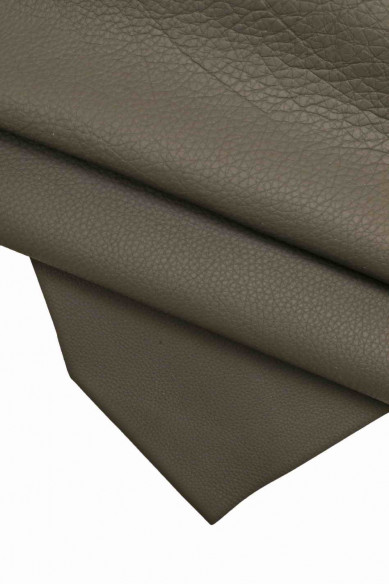 Italian leather, gray half calfskin with dollar grain print, rubbery, matt look, sporty look