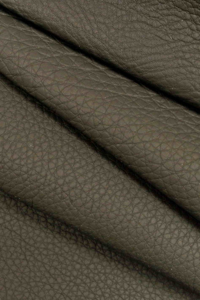 Italian leather, gray half calfskin with dollar grain print, rubbery, matt look, sporty look