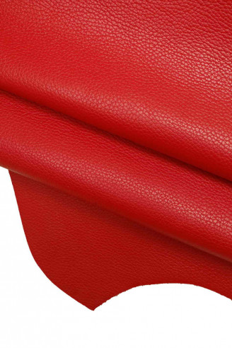 Italian leather, red half calfskin with dollar grain print, semi-gloss, soft, sporty look