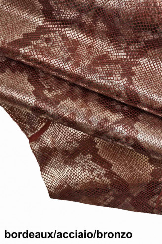 ENGRAVED PYTON leather skin scales printed  reptile texture metallic burgundy/light blue hide leather crafter