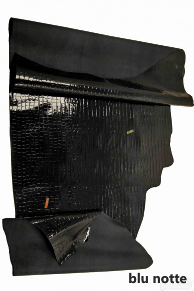 BLACK embossed CROC hide military green leather dark blue patent cow laquer green croc printed genuine skin