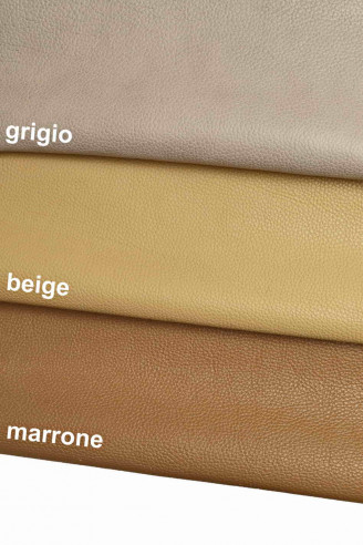 Italian leather, solid color half calfskin with dollar grain, semi gloss, soft, sporty look, 3 colors available