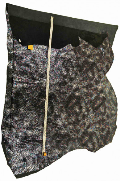 Pelle LEOPARDO OLEOGRAFICO - pellame vitello camoscio nero stampa laminata animalier mini ghepardo iridescente