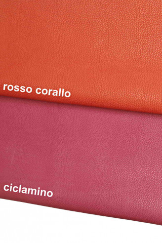 PEBBLE grain Thick ITALIAN calf leather - red coral magenta soft cowhide- small grain printed cow -leather for craft