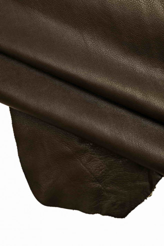 Italian leather, high quality milled calfskin in dark brown color, shiny, super soft and silky to the touch