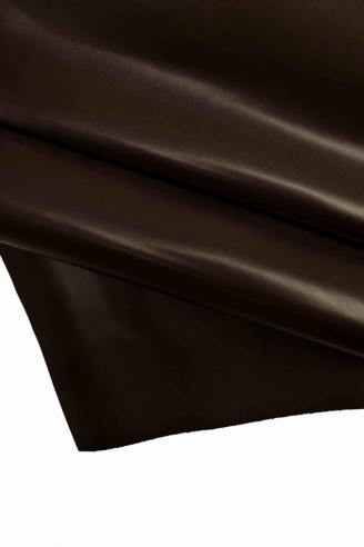 Italian leather, smooth dark brown half calfskin, shiny, elegant look
