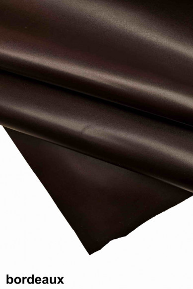 GENUINE HIDE calf, brown burgundy smooth calfskin, quite shiny, medium softness cowhide, classic italian skins for crafting