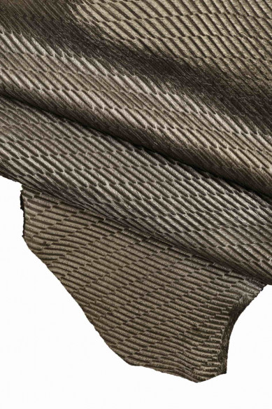 STEEL METAL hair on leather hide, geometrical printed metallic pony calfskin, engraved textured soft cowhide