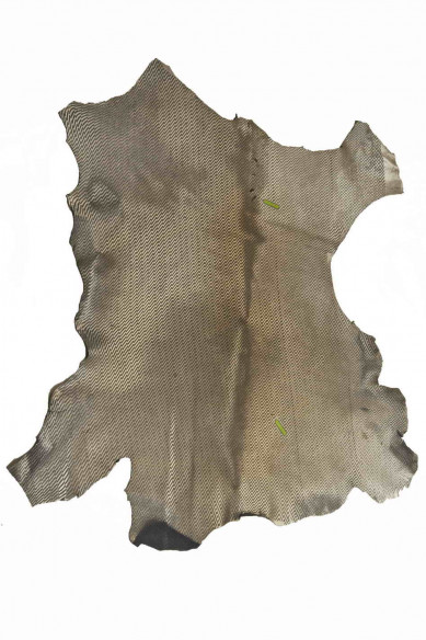 PELLE di CAVALLINO laminato acciaio con sfumature platino e stampa geometrica incisa, effetto nuvolato, lucido