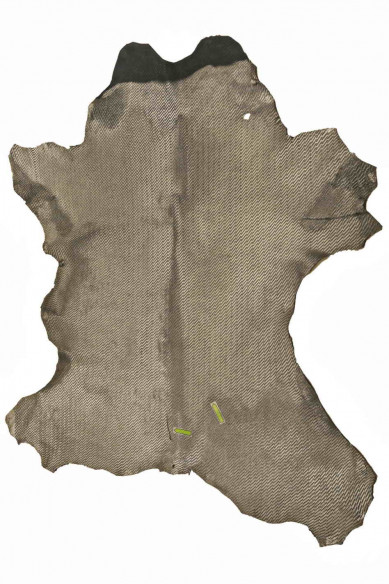 PELLE di CAVALLINO laminato acciaio con sfumature platino e stampa geometrica incisa, effetto nuvolato, lucido