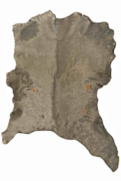 PELLE di CAVALLINO laminato acciaio con sfumature platino e stampa geometrica incisa, effetto nuvolato, lucido