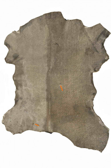 PELLE di CAVALLINO laminato acciaio con sfumature platino e stampa geometrica incisa, effetto nuvolato, lucido