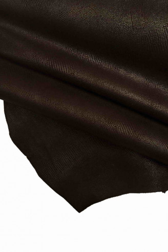 PRINTED lizard LEATHER skin- dark brown suede textured tejus print, reptile textured hide shiny, very soft