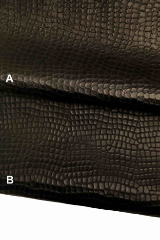 EMBOSSED crocodile cowhide LEATHER black half calfskin-matte croc print - little stiff cow -material for crafters