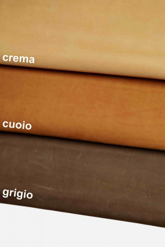 Cream-tan-grey NUBUCK leather cow hides - calf matte skins light wrinkled effect, soft cow leather
